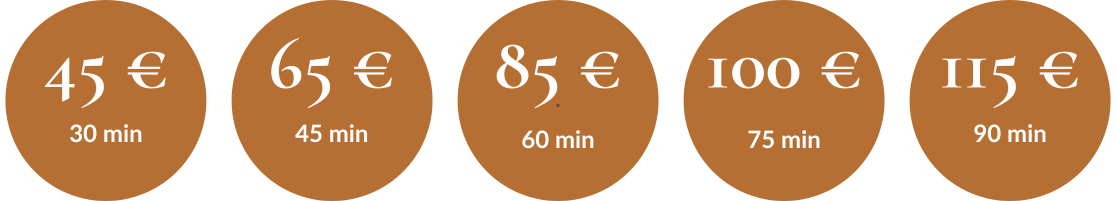 Tarifs pour différents services de massage